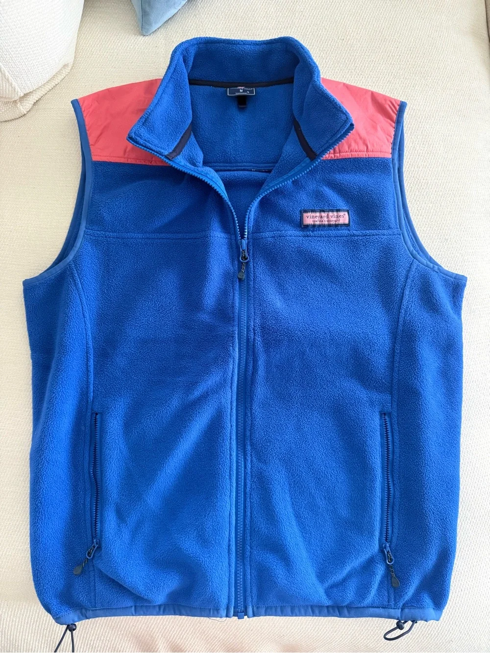 Vineyard Vines Men’s Fleece Vest in Blue and Coral